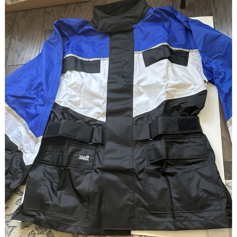 Tourmaster Men's Motorcycle Rain Jacket Black White Blue Size Sm Men's 40 H-3